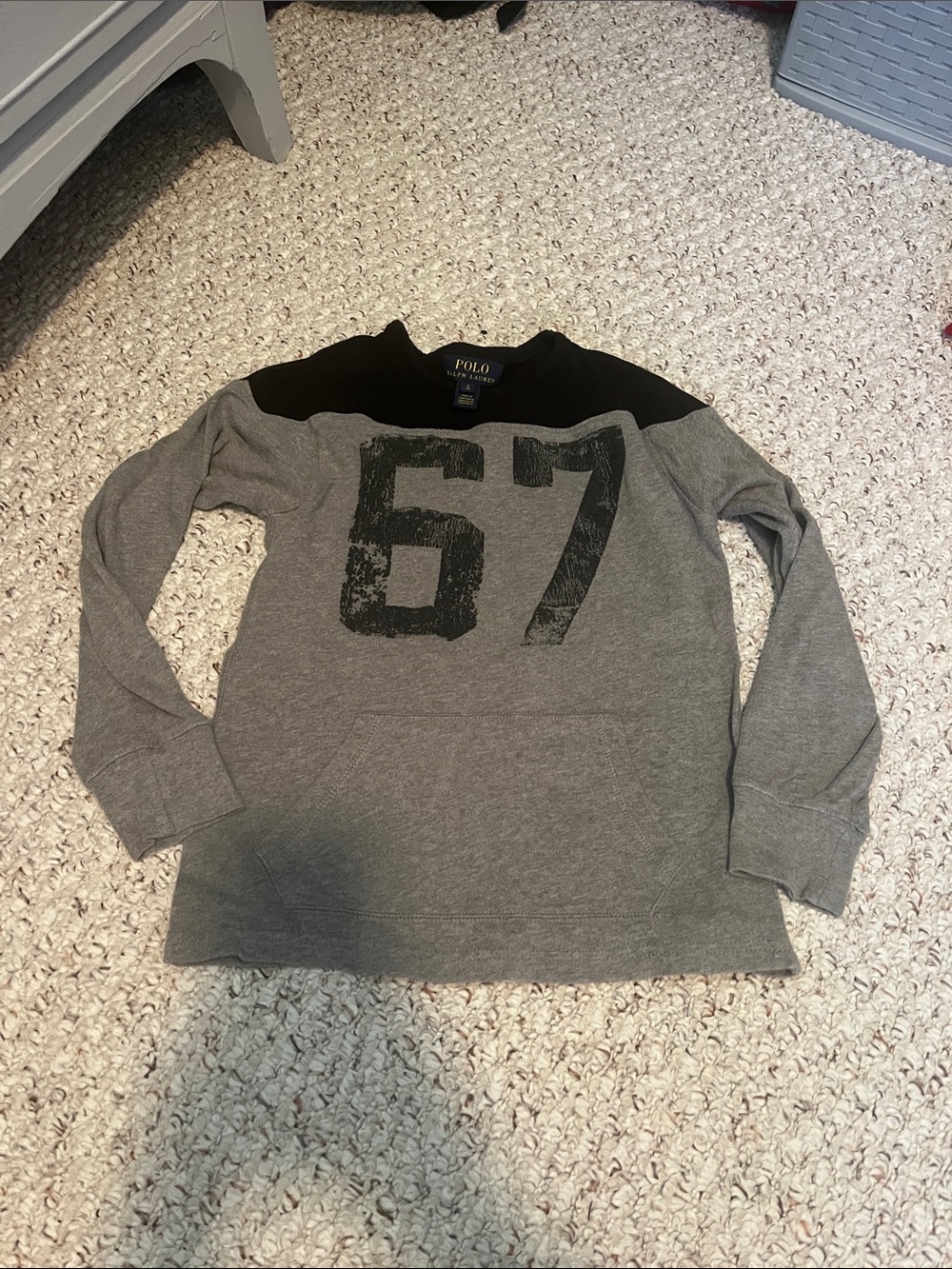 Polo by Ralph Lauren Grey & Black Long-Sleeve Kids Sweatshirt with '67' Graphic
